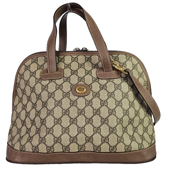 GUCCI GG Monogram Dome Bag Monogram Leather Shoulder Strap Vintage 2 Way Brown - Picture 1 of 16